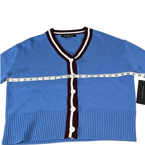 NWT French Connection Preppy Blue, White, Maroon Cardigan Small Button Down 90s - Picture 10 of 11